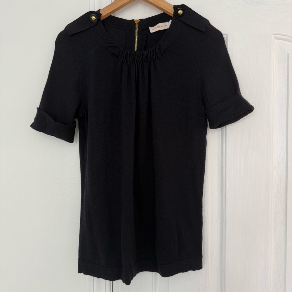 Tory Burch size Small navy with gold hardware, merino wool sweater Emma